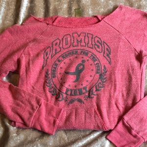 Off the shoulder breast cancer awareness sweater